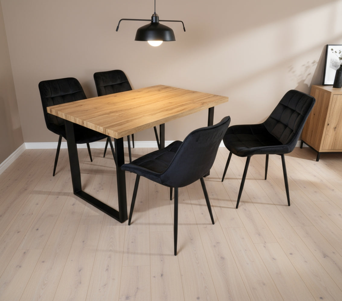 Colorado Dining Table With 4 Erica Velvet Chairs | One Size | Black