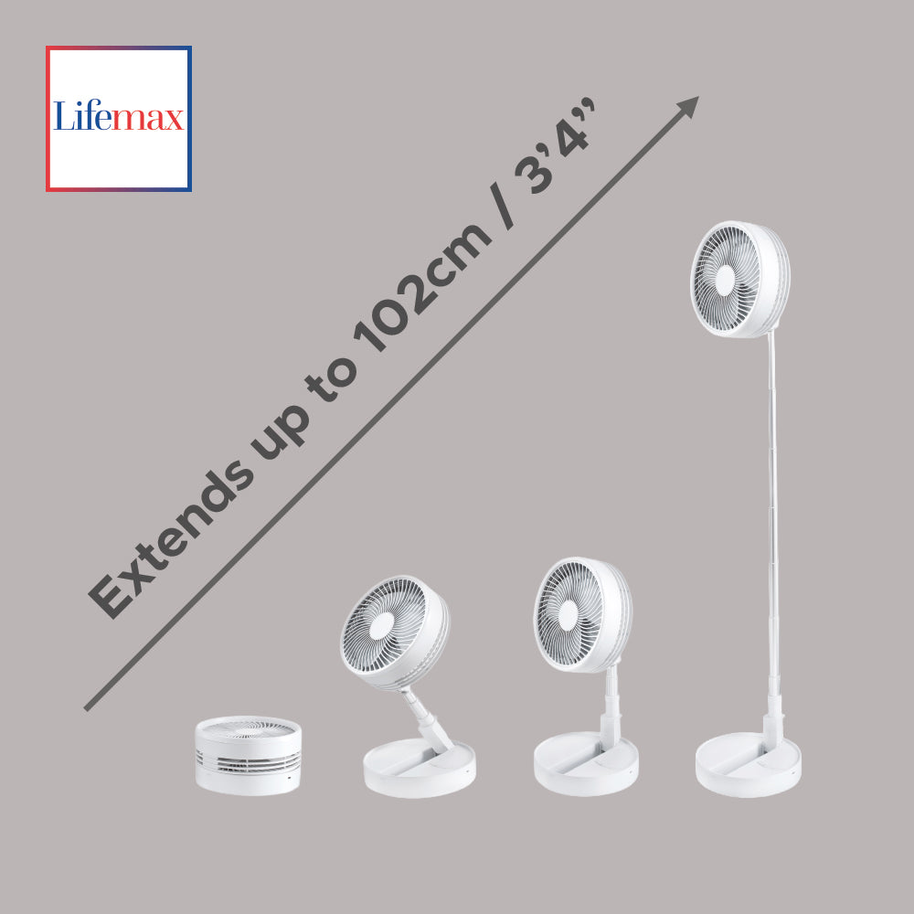 Foldaway Fan, Rechargeable, 12h Run, Extend To 90cm