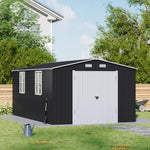 10x16ft Large Metal Storage Shed With Lockable Double Doors, 4 Windows, 4 Vents – Spacious Outdoor Tool Shed