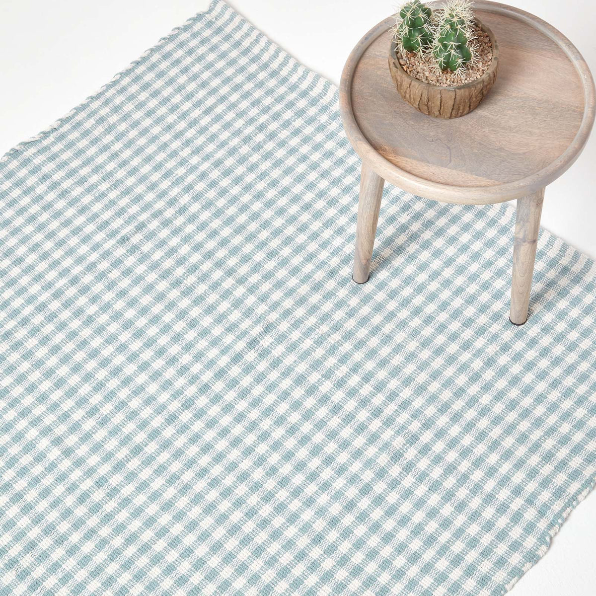 Cotton Gingham Check Rug Hand Woven | 170cm | Blue