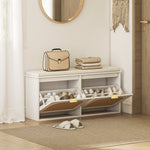 Boho Shoe Bench With Padded Seat And 2 Flip-drawers | White