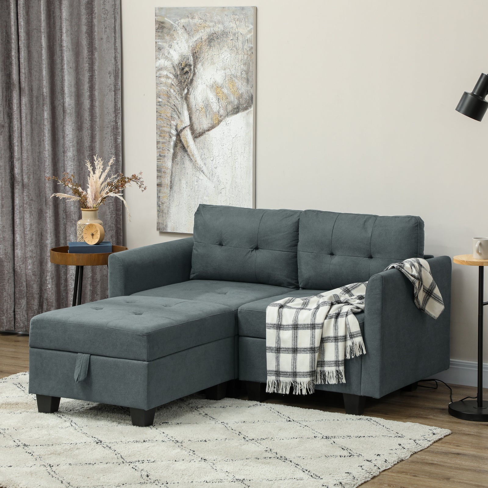 Convertible Modular Sectional Sofa With Storage Wood Frame | Medium | Dark Gray