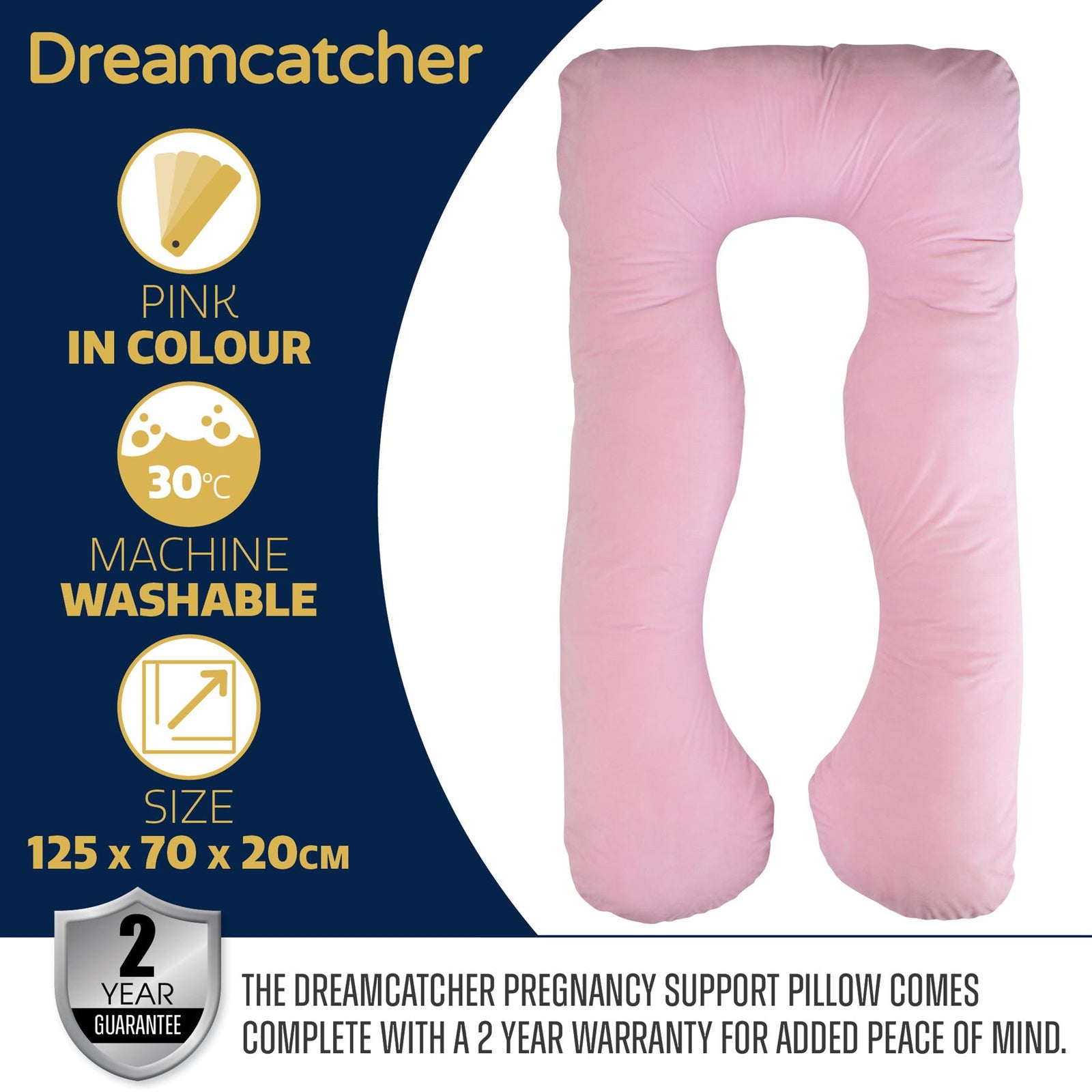 U Shaped Pregnancy Pillow, Maternity Cushion Machine Washable & Removable Velvet Cover | U Shape | Pink
