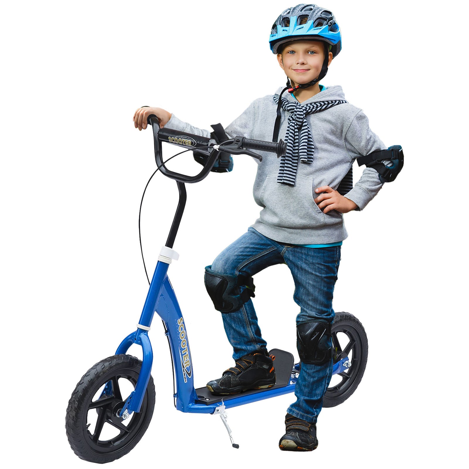 Push Scooter Teen Kids Stunt Bike Ride On With 12" Eva Tyres | Blue