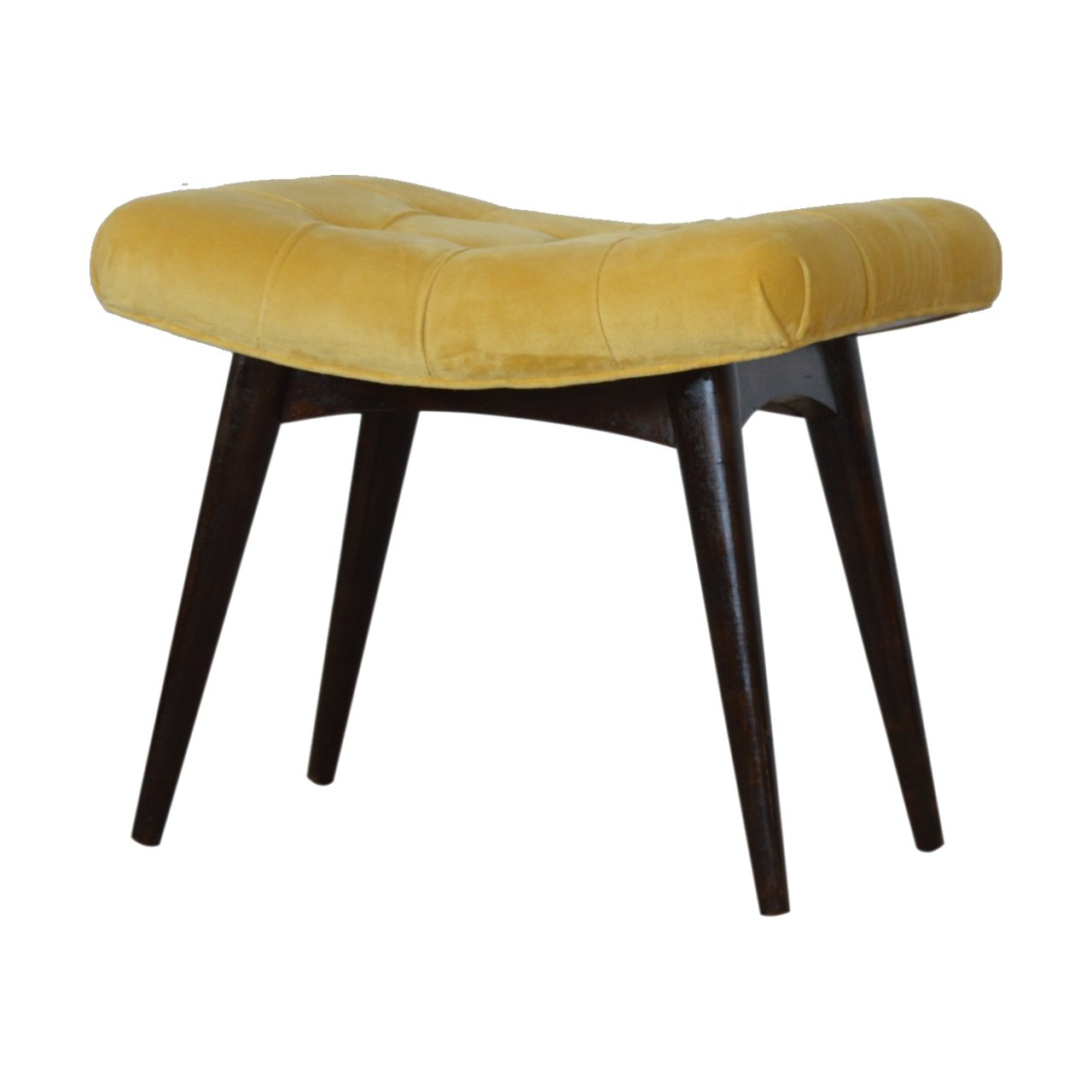 Solid Wood Mustard Cotton Velvet Curved Bench