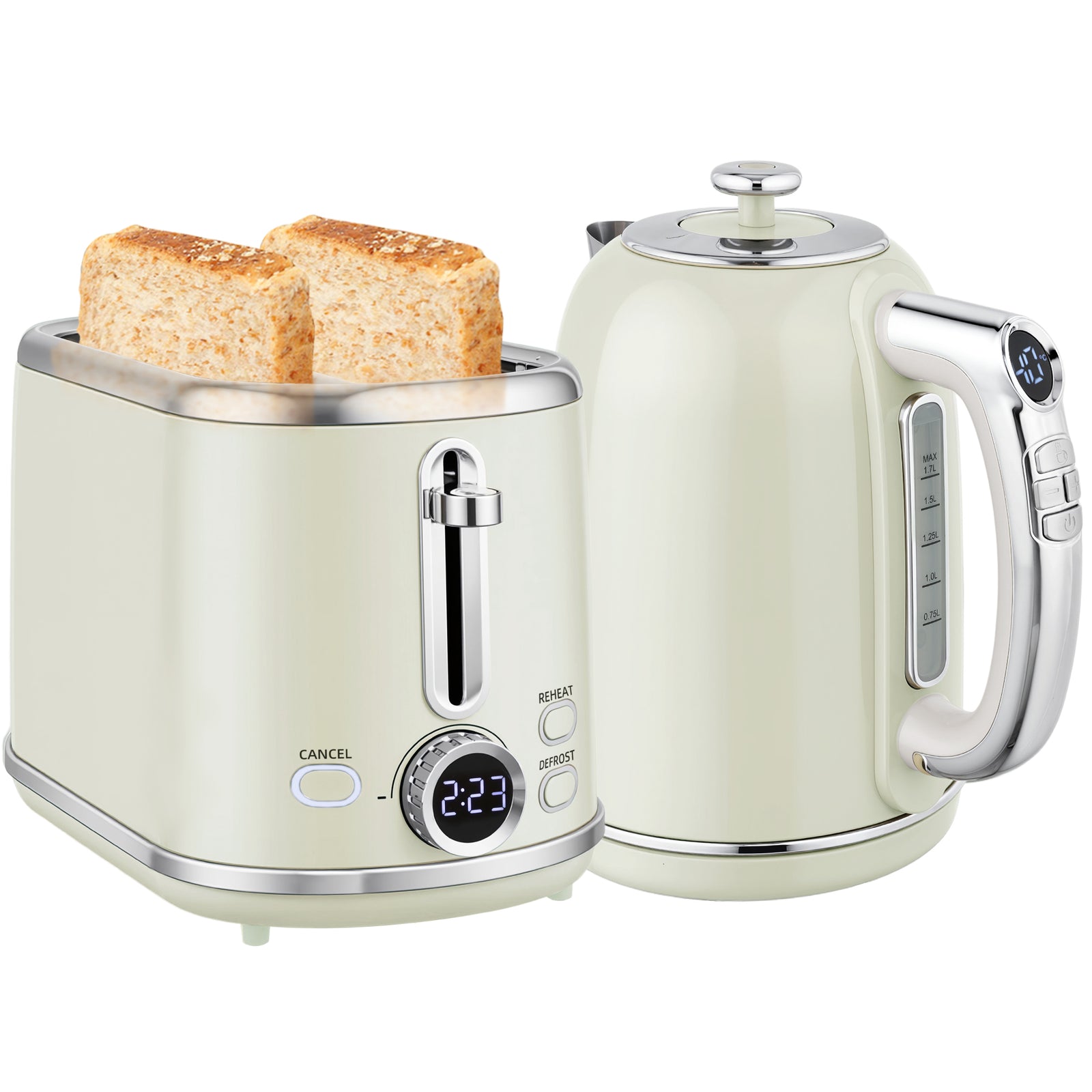 1.7l 3000w Kettle And 2 Slice Toaster With Keep Warm Memory Function | Grey
