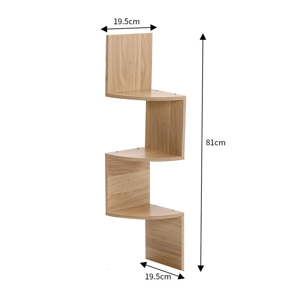 3/5-tier Wooden Floating Corner Shelf Wall Mounted Tiered Zigzag Corner Shelves | Small | Brown