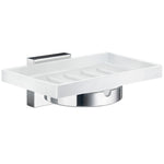Porcelain Soap Dish With Square Wall Mounted Holder | Polished Chrome