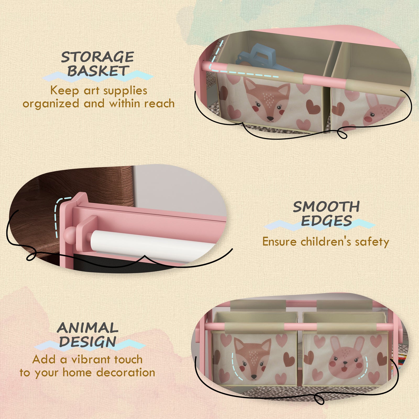 Kids Easel With Paper Roll, Blackboard, Whiteboard, Storage | Pink