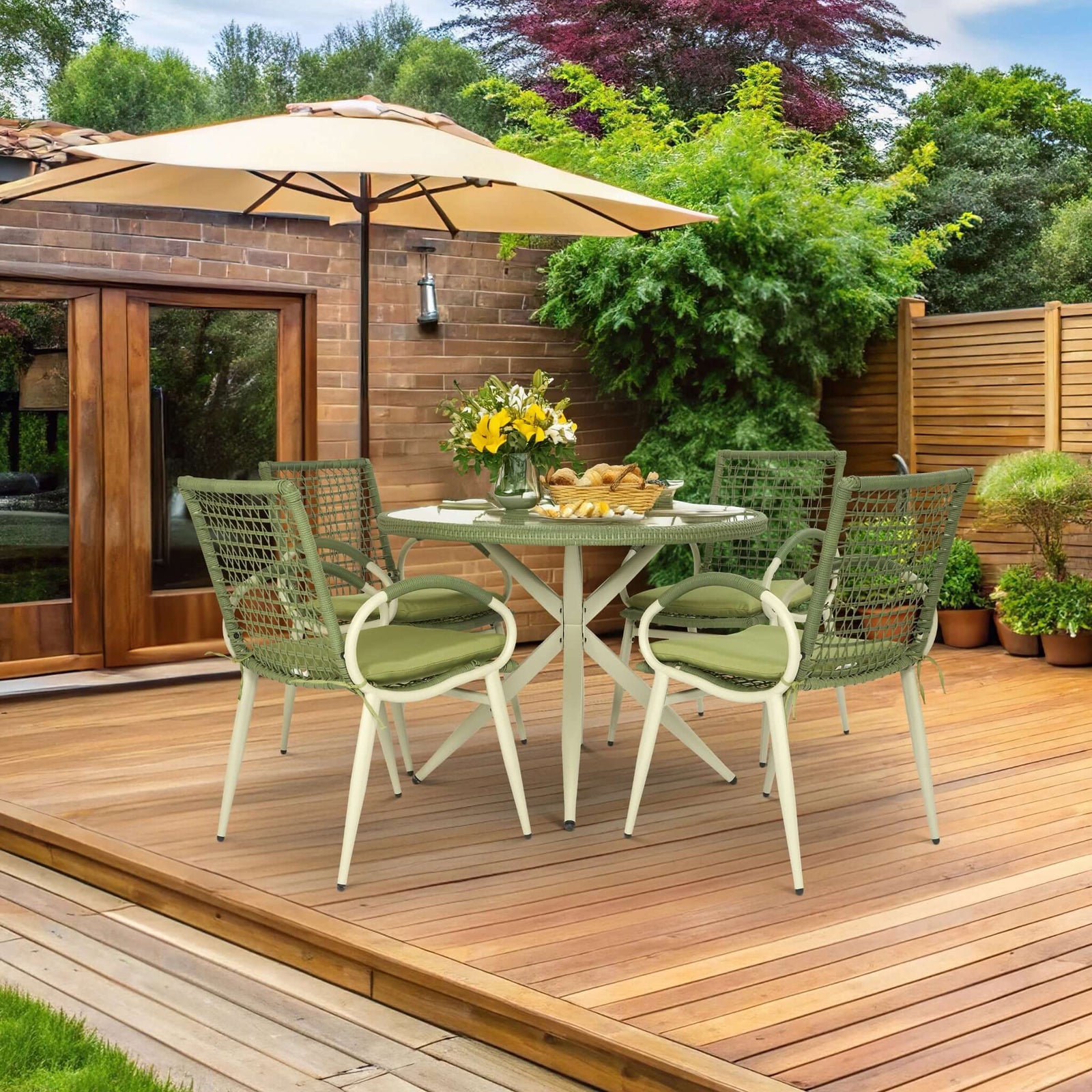 5-piece Rattan Outdoor Dining Set | Green