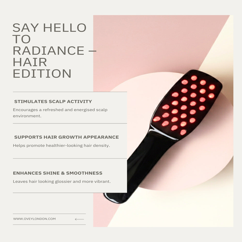 Ovey London 3-in-1 LED Hair Brush Red & Blue Light Therapy With Scalp Massage Vibration Wellness & Shine