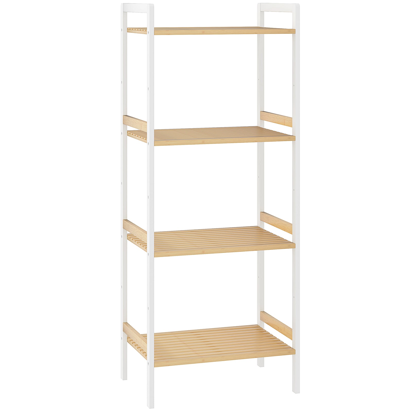 4-tier Bamboo Bathroom Storage Shelf With Adjustable Rack | One Size | White