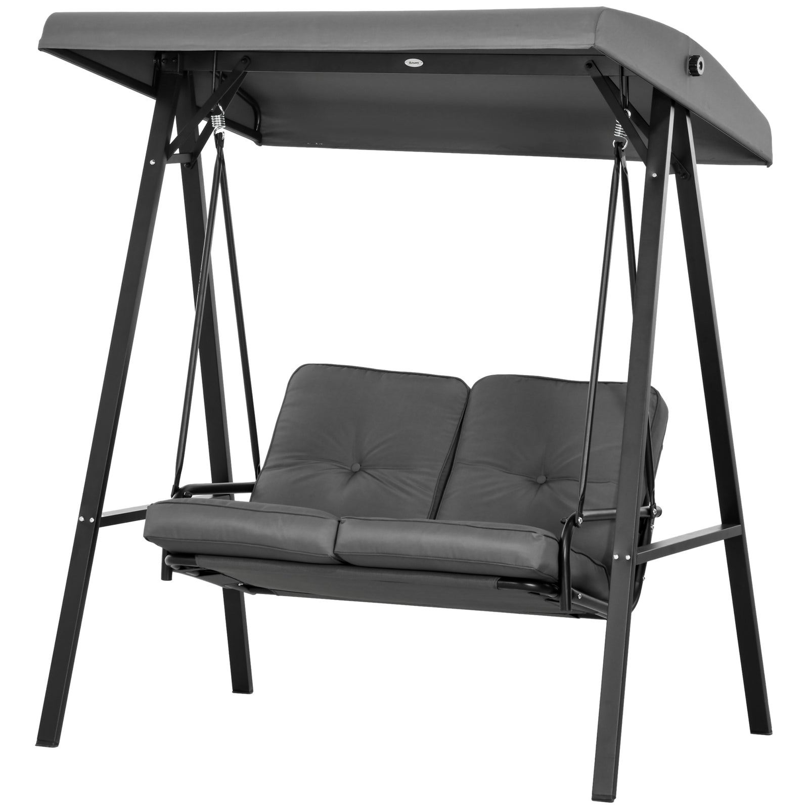 2 Seater Swing Chair, Adjustable Canopy, Dark Grey | Dark Gray