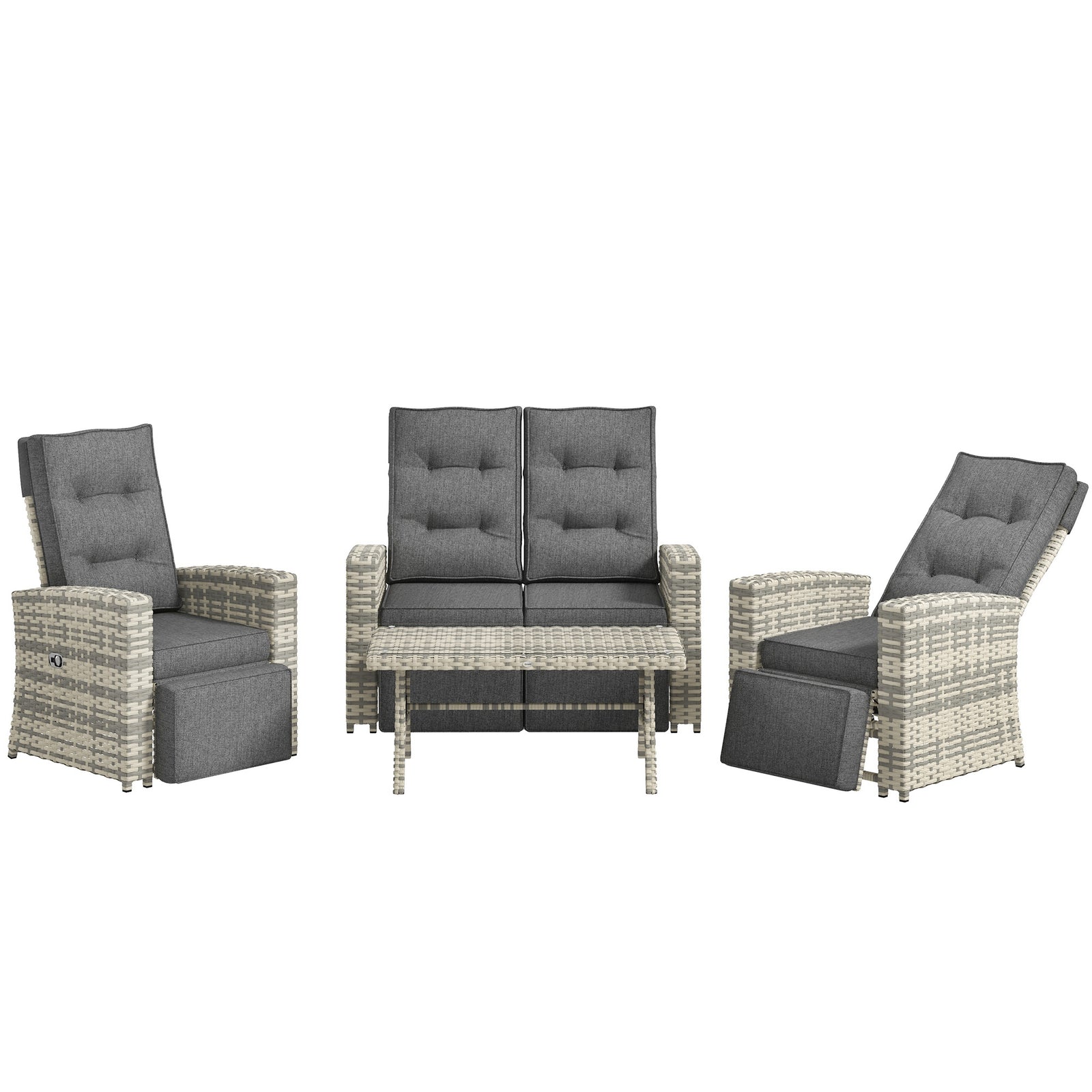 4 Piece Rattan Garden Furniture Set With Sofa, Glass Table | Light Slate Gray