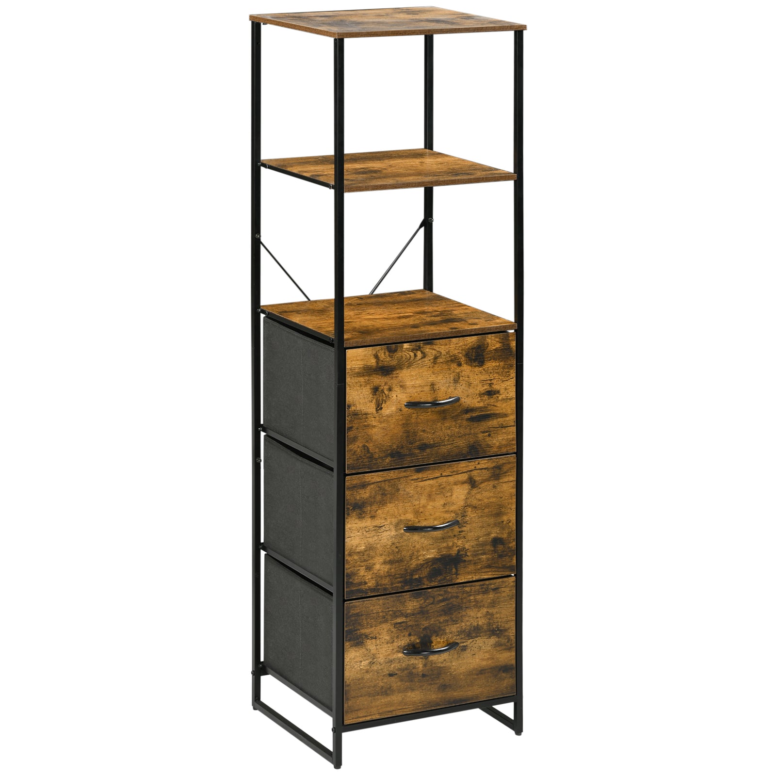 Industrial Storage Cabinet With 2 Shelves 3 Fabric Drawers