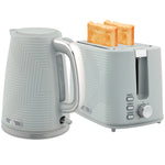 1.7l 3000w Rapid Boil Kettle And 2 Slice Toaster Set Crumb Tray | Grey