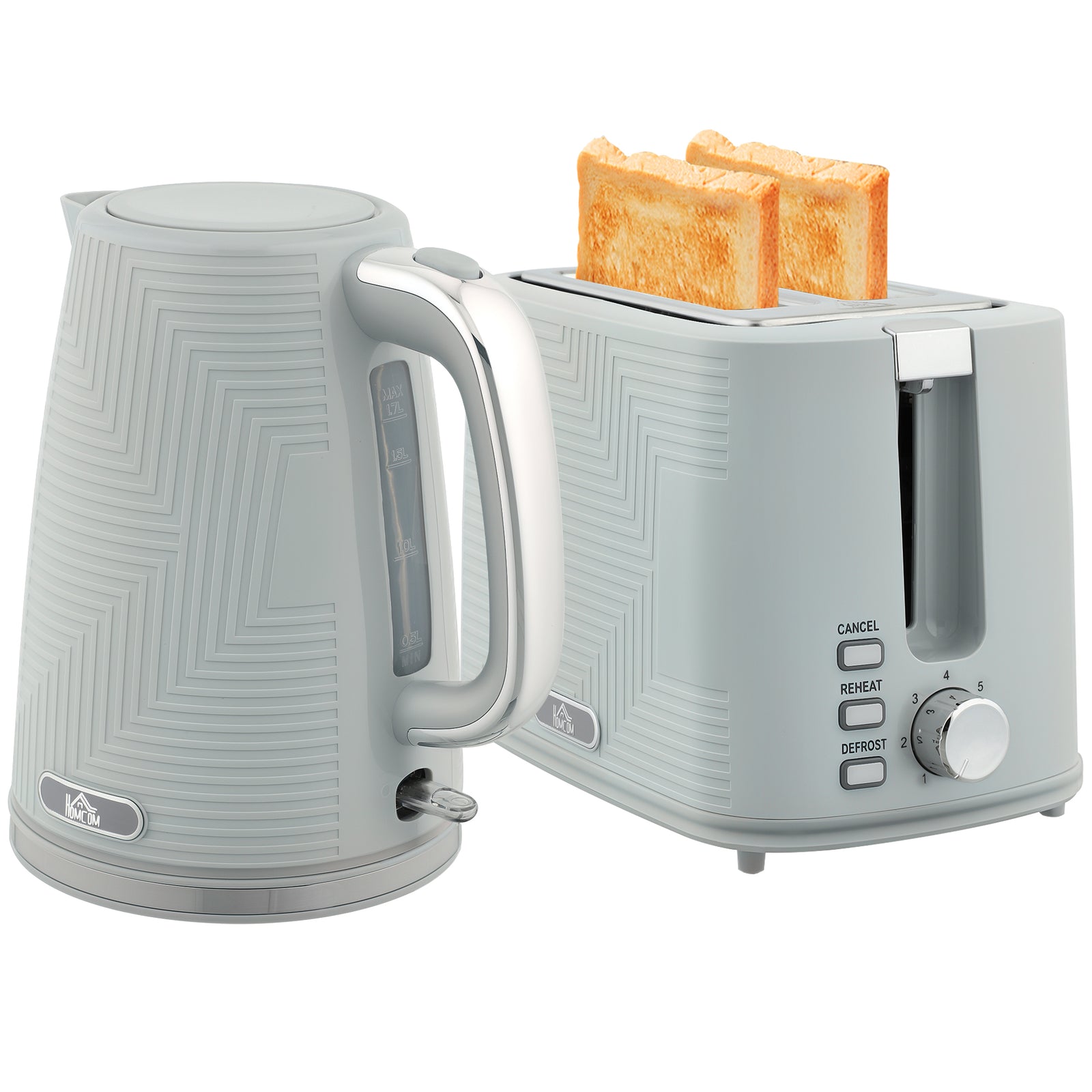 1.7l 3000w Rapid Boil Kettle And 2 Slice Toaster Set Crumb Tray | Grey