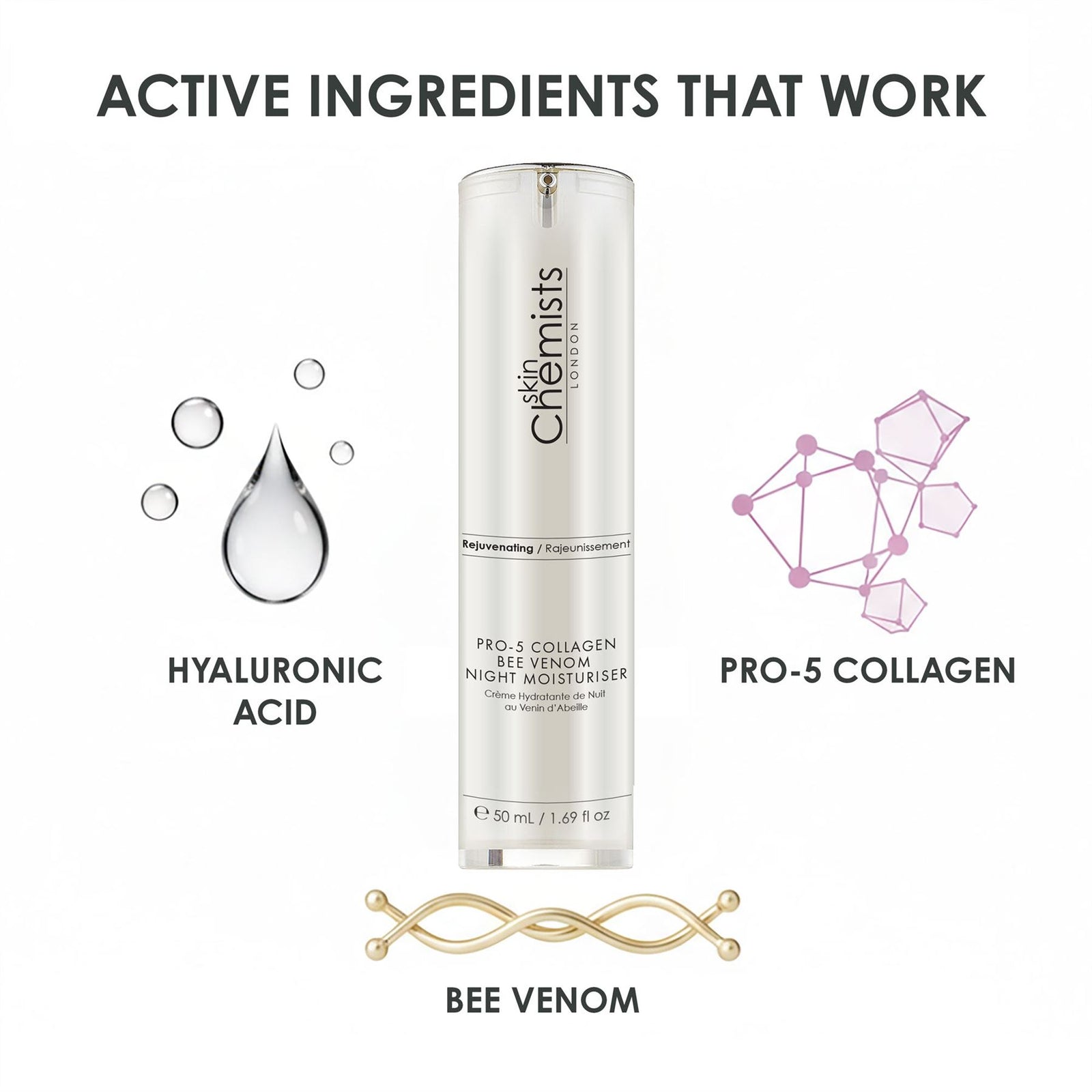 Anti-ageing Pro-5 Collagen Bee Venom Night Moisturiser 50ml For Elasticity And Collagen Support