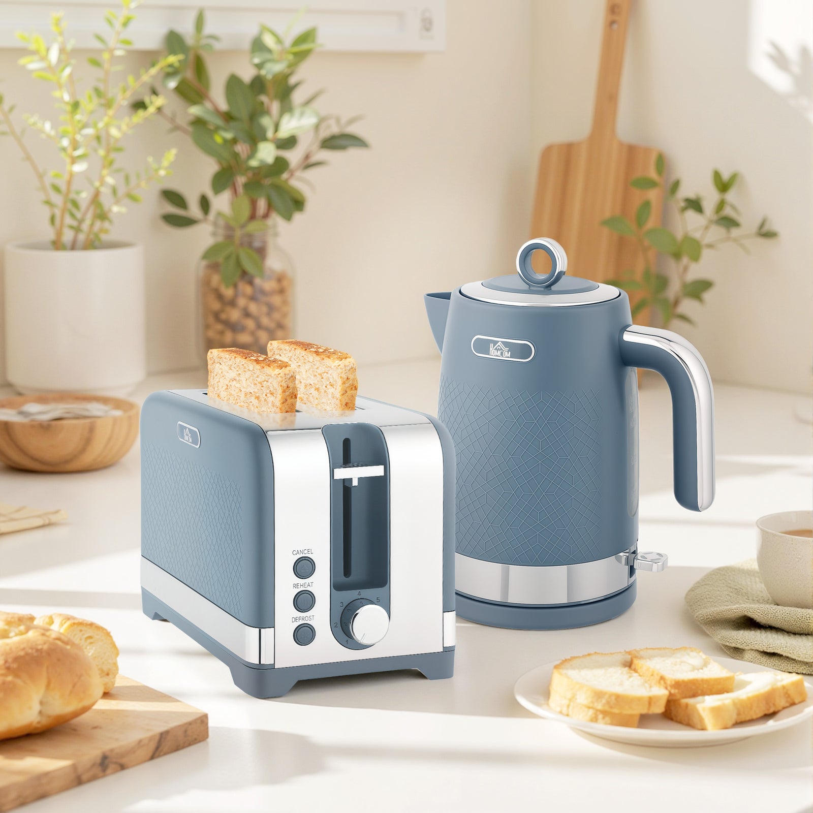 3000w Rapid Boil Kettle And Toaster Set With Otter Thermostat | Blue