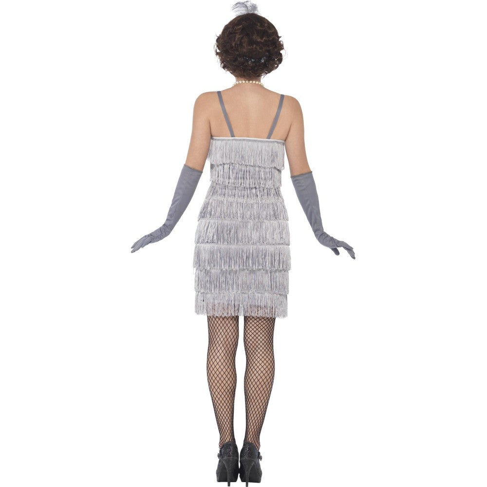 Flapper Costume, With Short Dress | Small | Silver