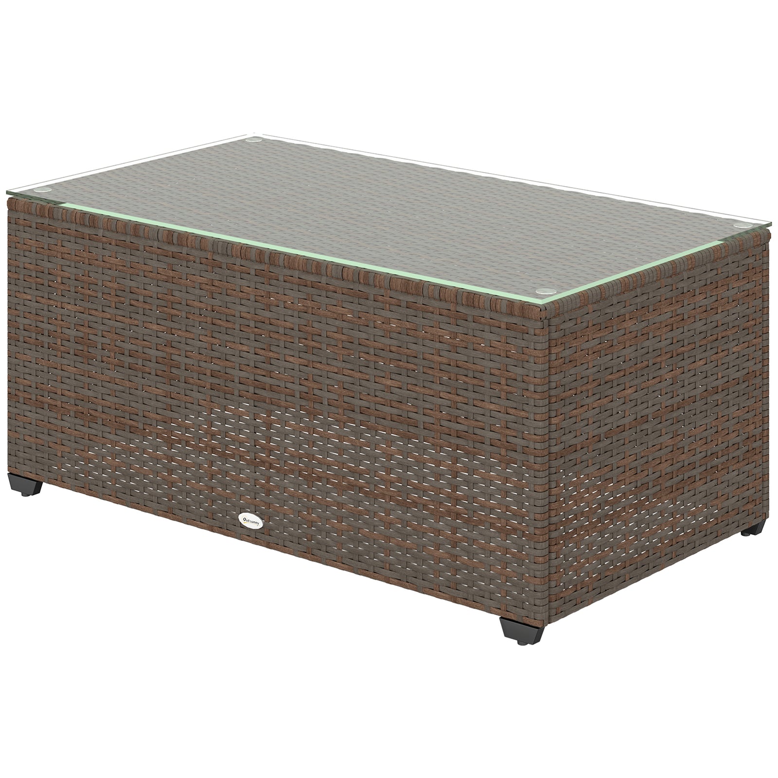 Outdoor Coffee Table, Glass Top Rattan Side Table | Brown