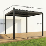 Outsunny 3 X 3 M Louvered Pergola W/ Solar Led Lights, Patio Gazebo Pergola