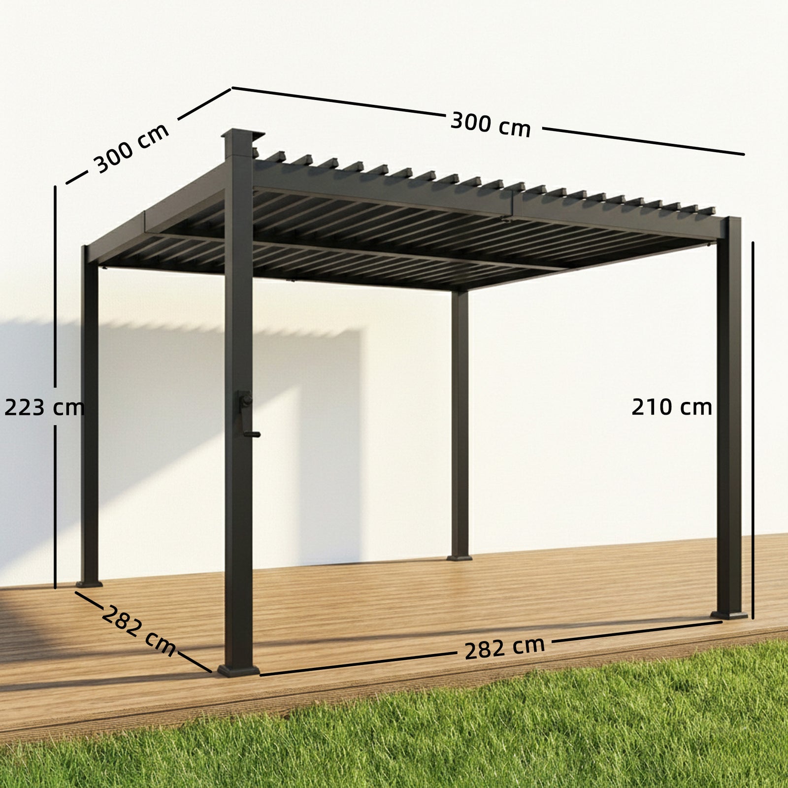 Outsunny 3 X 3 M Louvered Pergola W/ Solar Led Lights, Patio Gazebo Pergola