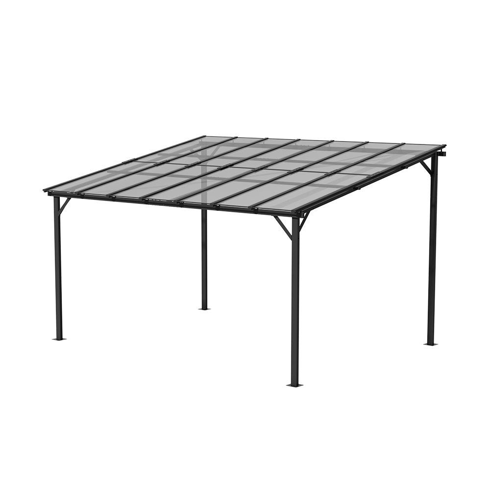 Outdoor Wall-mounted Gazebo Canopy With Polycarbonate Roof, Heavy Duty Patio Pergola Shelter, Uv Resistant Waterproof Sunshade | Large | Grey