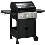 3 Burner Gas Bbq, Trolley, 9kw, Black | Black