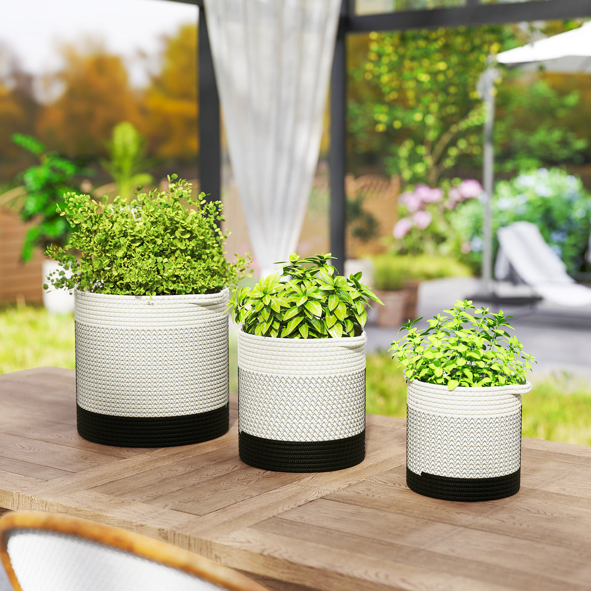 Outsunny Plant Pots Handwoven Cotton Set Of 3 White