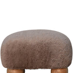 Solid Mango Wood Mocha Faux Fur Nordic Footstool