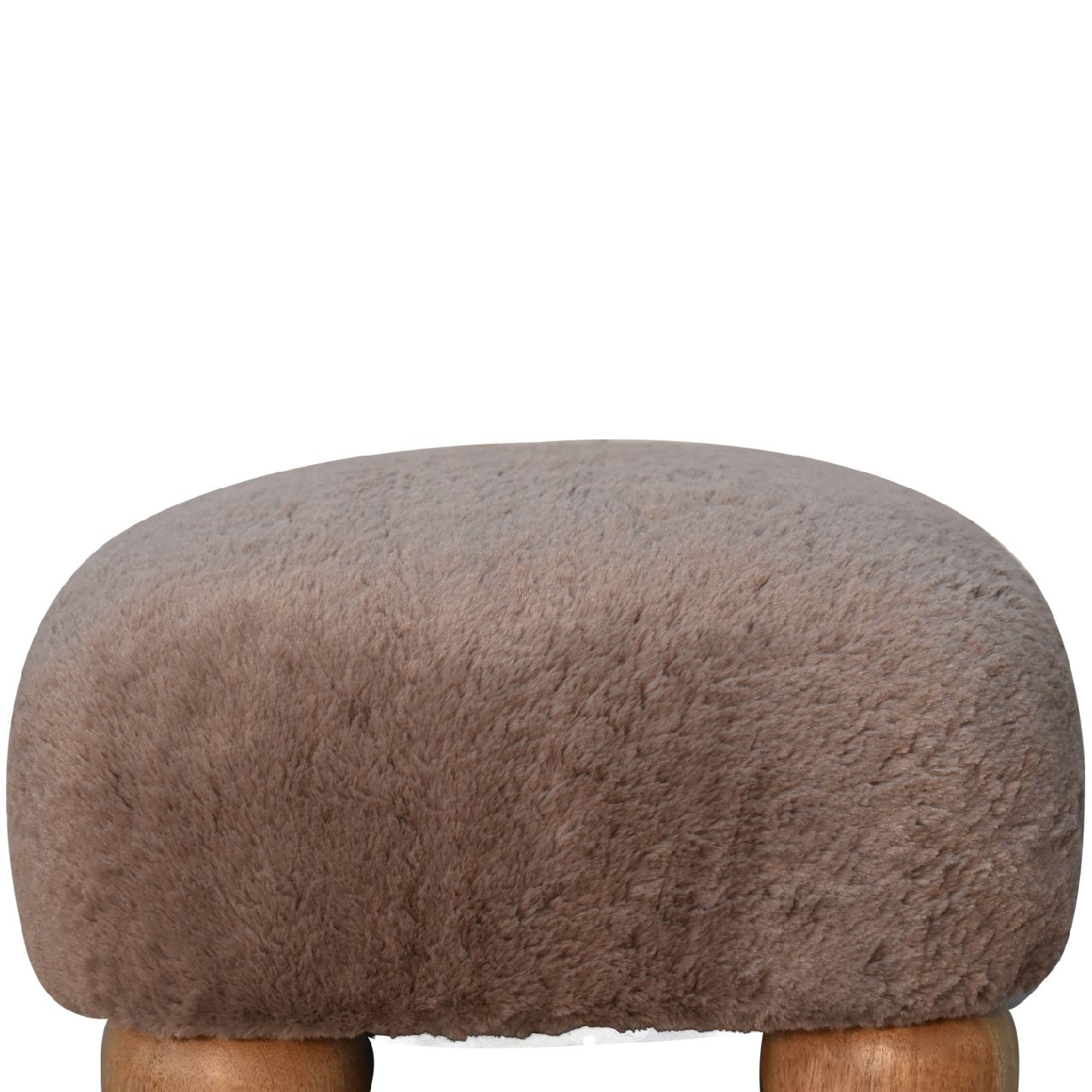 Solid Mango Wood Mocha Faux Fur Nordic Footstool