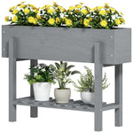 Wooden Raised Bed W/ Bed Liner, Storage Shelf | Gray