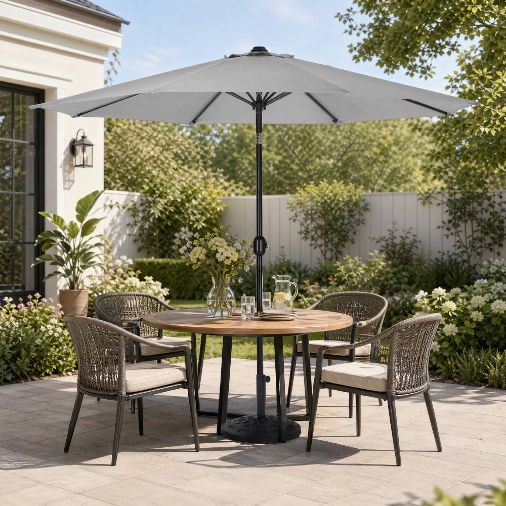 3m Garden Parasol Adjustable Tilting Parasol With Crank Handle With Classic Design Heavy-duty Round Base | One Size | Light Grey