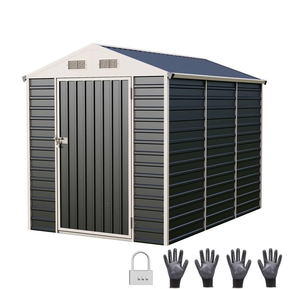 6x8 Ft Heavy-Duty Metal Apex Roof Garden Storage Shed – Durable Steel Frame, 4 Vents & Lockable Door Outdoor Tool House