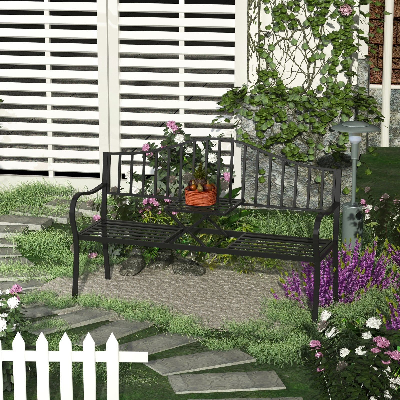 Outdoor Metal Frame 2 Seater Bench