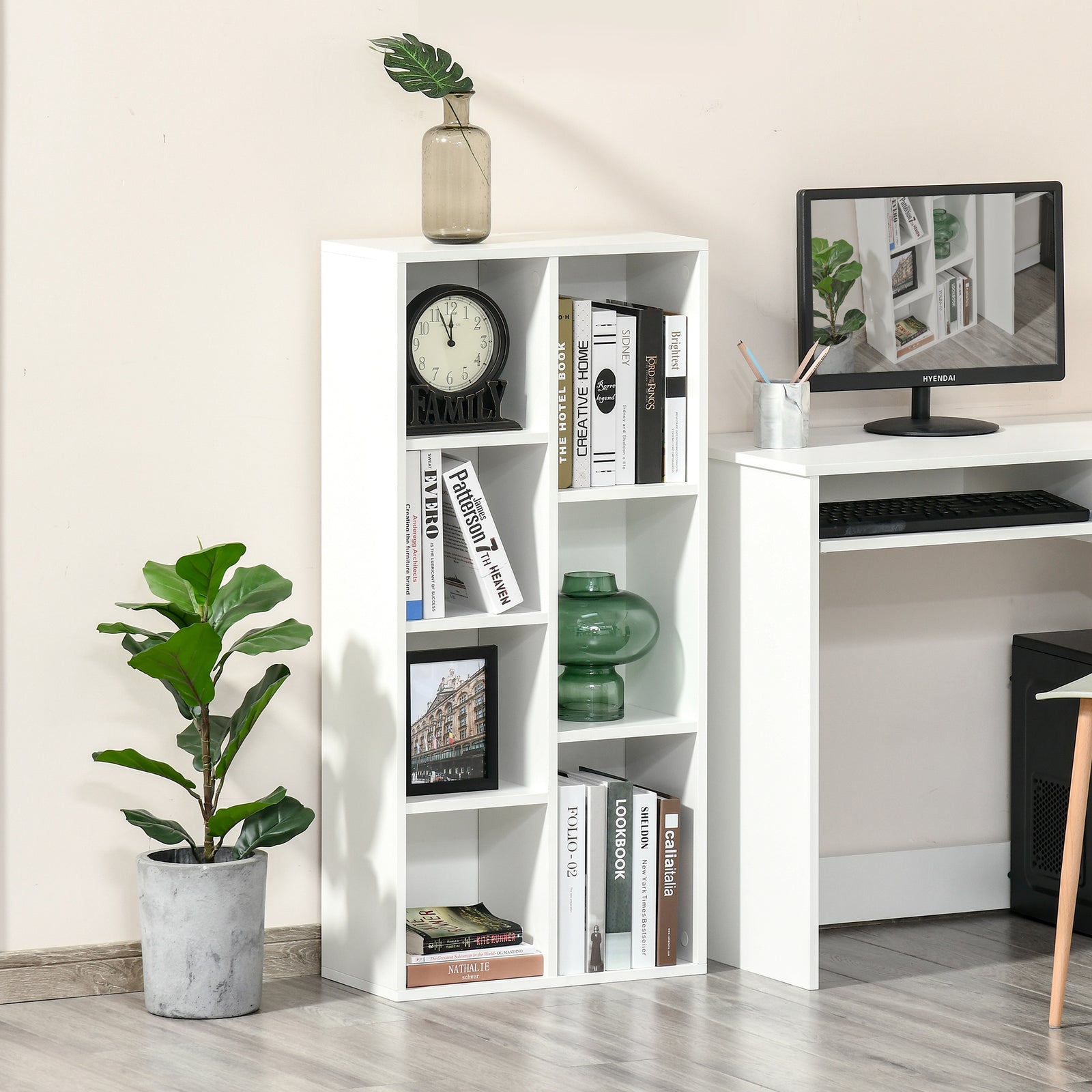 Bookcase Modern Bookshelf Cabinet For Home Office | One Size | White