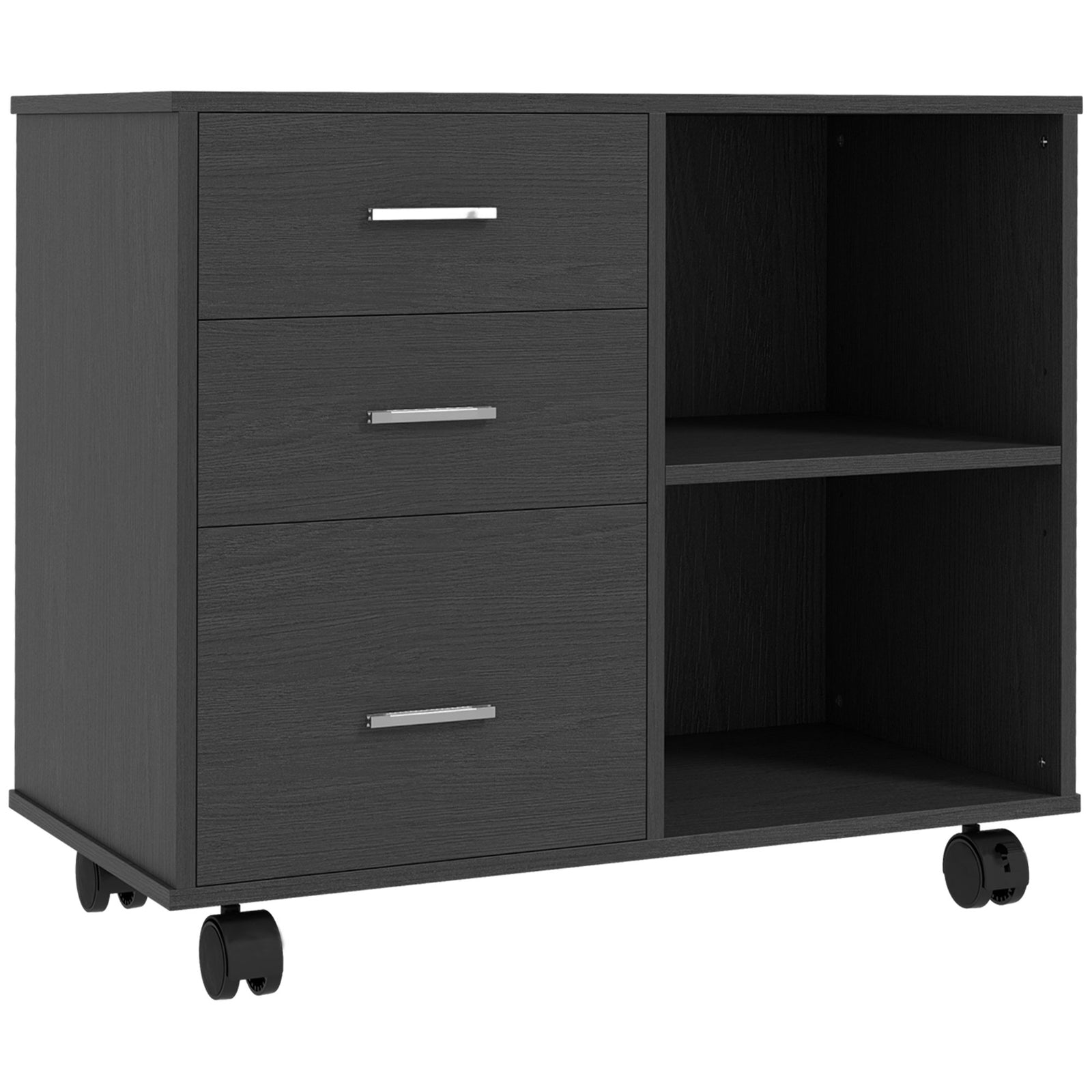 Freestanding Storage Cabinet W/ 3 Drawers 2 Shelves 4 Wheels | One Size | Black