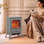 Freestanding Fireplace Flame Effect Electric Heater Log Burning Grey
