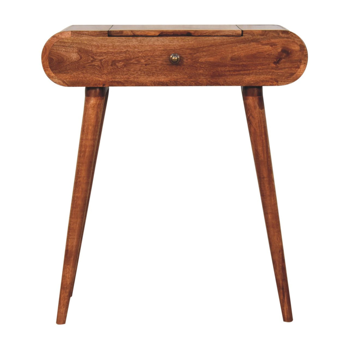 Solid Wood Mini Honey Caramel Dressing Table With Foldable Mirror