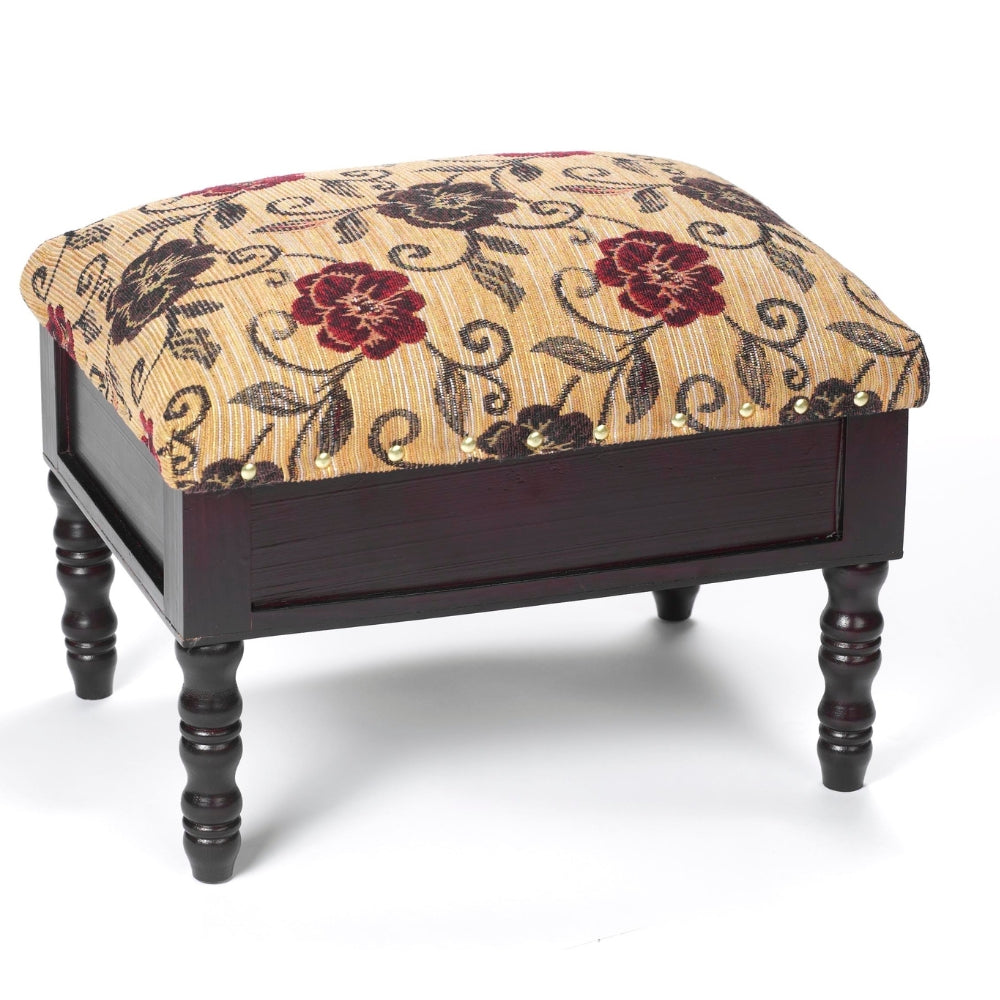 Storage Footstool Floral Fabric Lid Wooden Frame