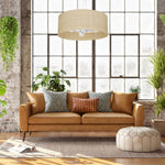 Marshall Hand Made Designer Pendant Lamp In Matt White Metal And Natural Rattan Coloured Fabric