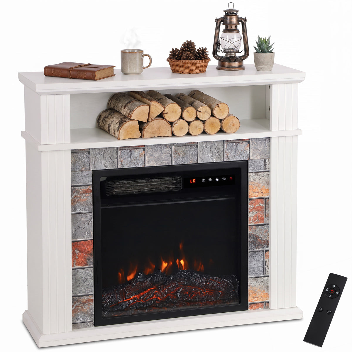 Freestanding Electric Fireplace Suite, 1800w, Open Shelf, Led Flame