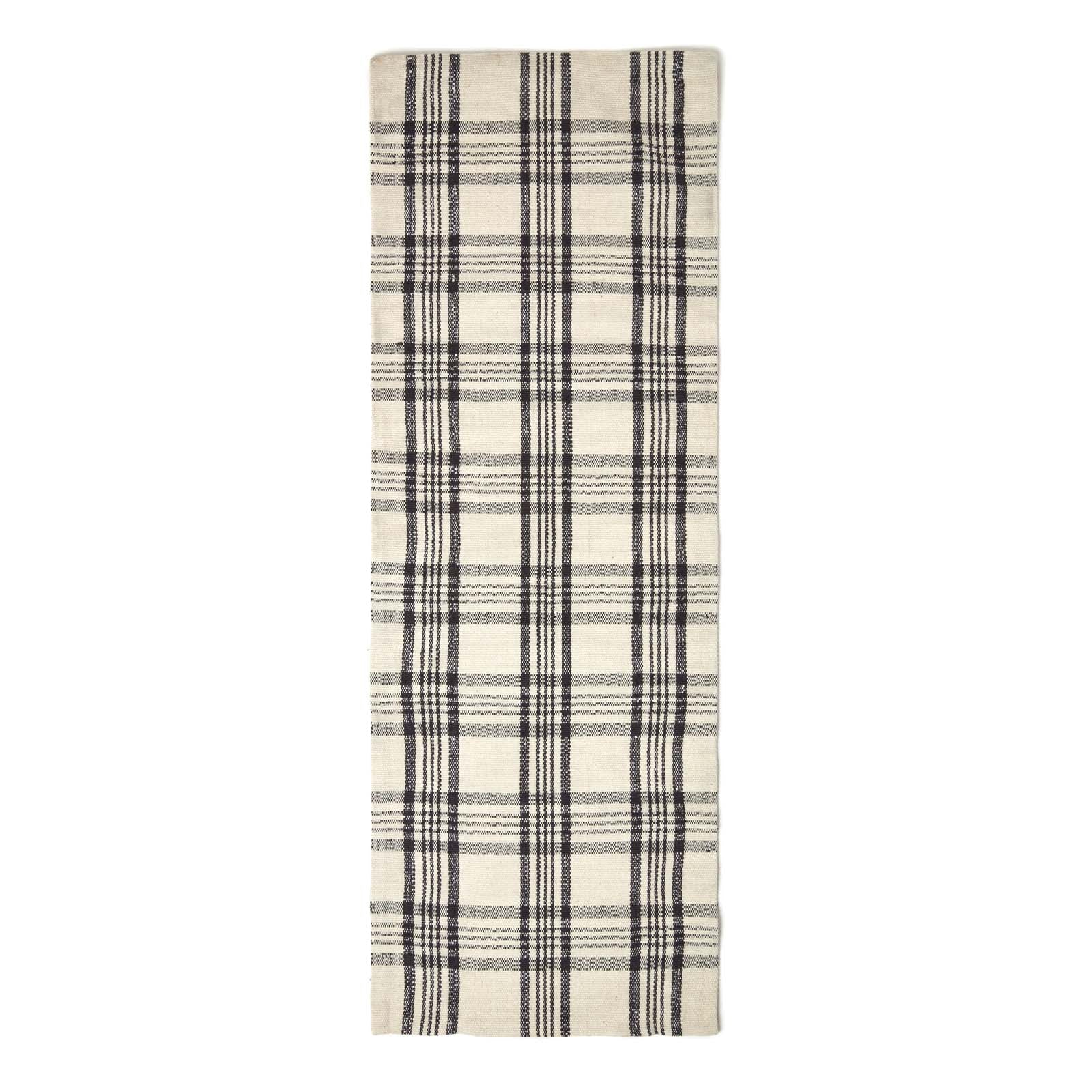 Tartan Check Non-slip 100% Wool Rug | 200cm | Black & White