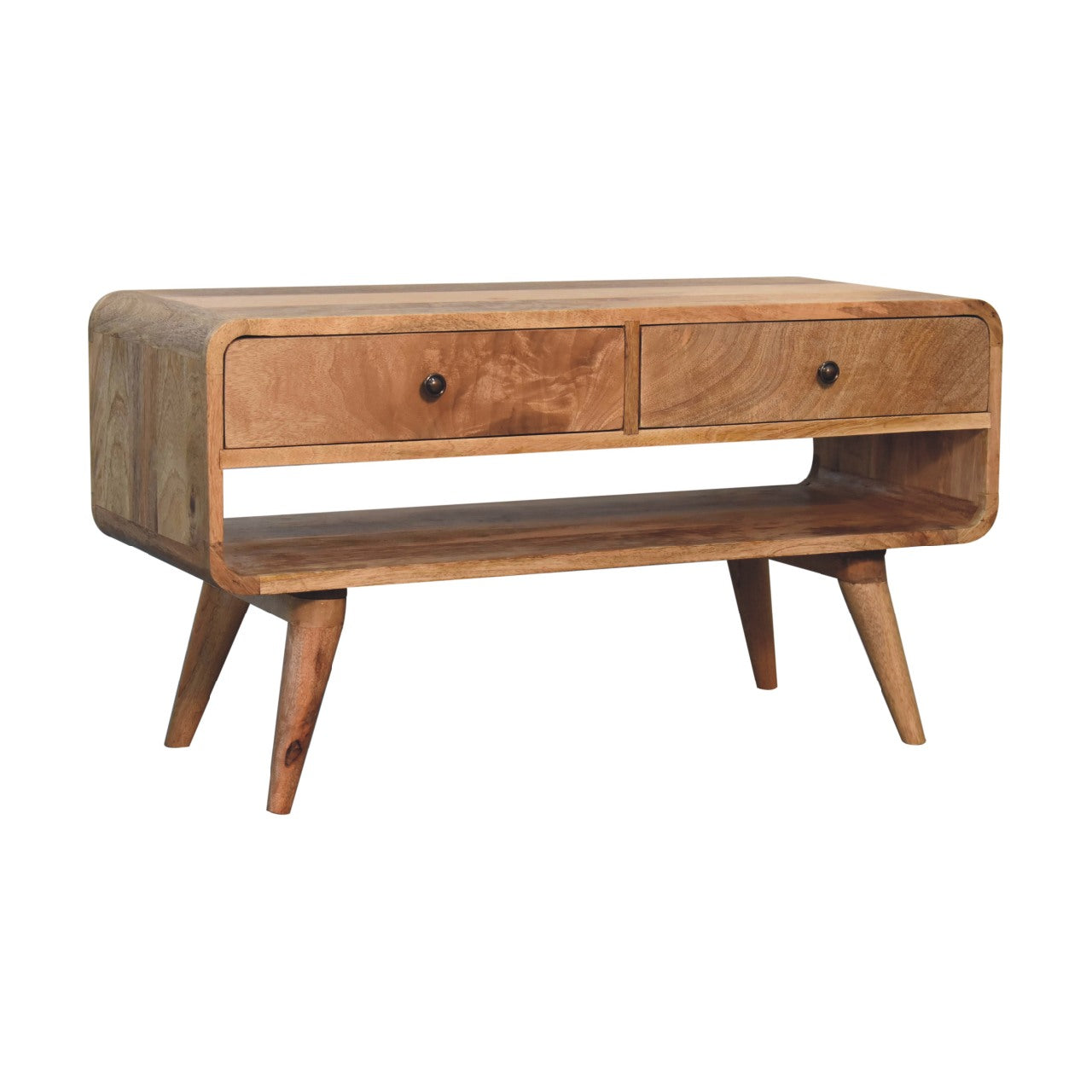 Solid Wood Reverse Curve Oak-ish Media Unit