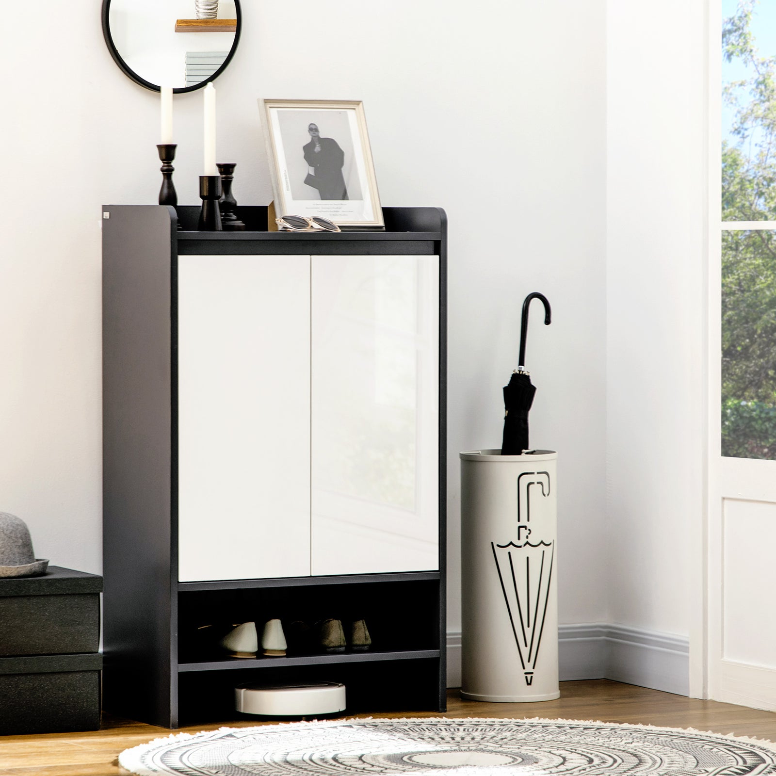 Storage Cabinet With High Gloss White Doors For 15/19 Pairs | Medium