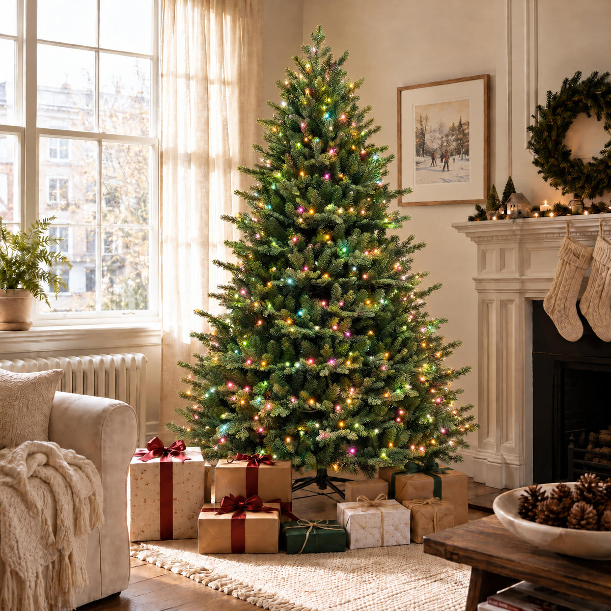 Artemis Home Hartenshaw Pre-lit Pe/pvc Artificial Christmas Tree - Warm White & Multicolour Leds