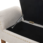 Linen Upholstered Storage Bench With Nailhead Trim & Wooden Legs – Modern Entryway Or Bedroom Seat 106cm W | Beige