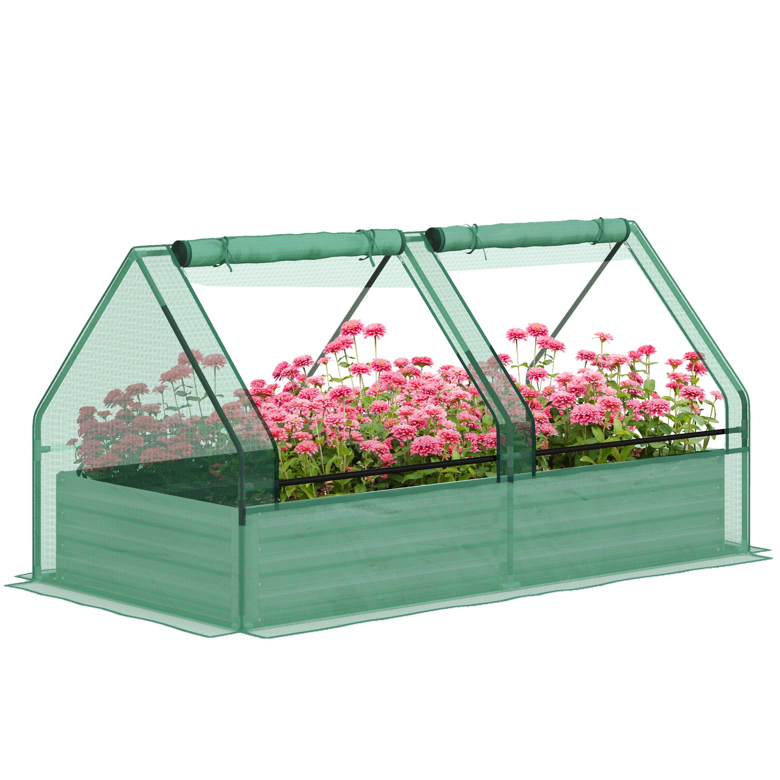 Raised Garden Bed W/ Greenhouse & Cover - Green/Dark Grey