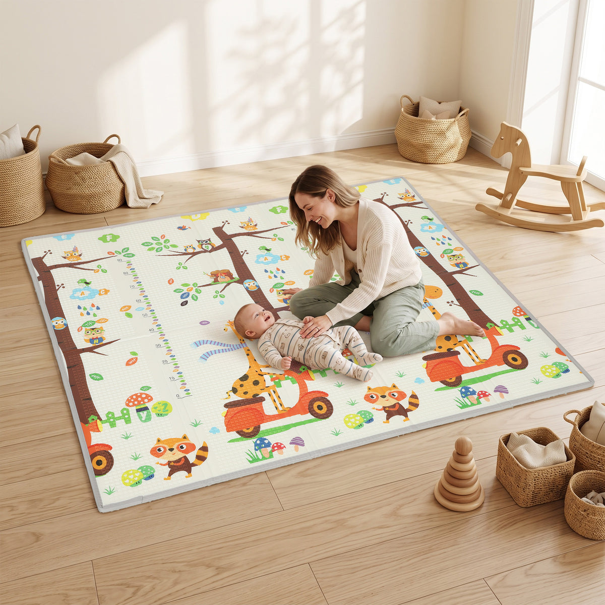 Foldable Reversible Baby Play Mat 200 X 180 Cm, Tree & Forest